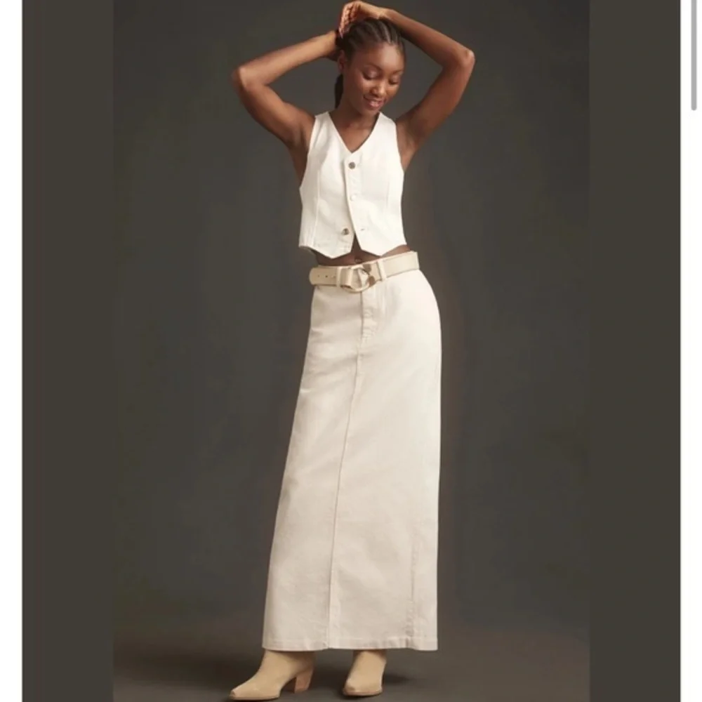 New Reformation Myles Denim Maxi Skirt in Cream sz 30